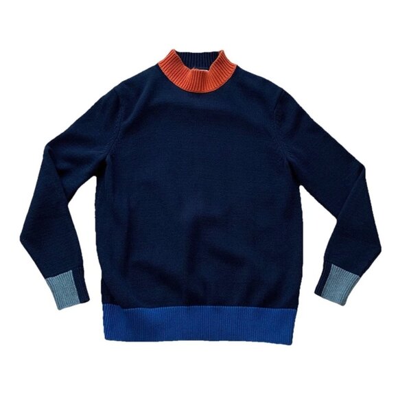 Calvin Klein Sweater Mens Small Blue Colorblock Knit High Neck Pullover - Picture 1 of 10